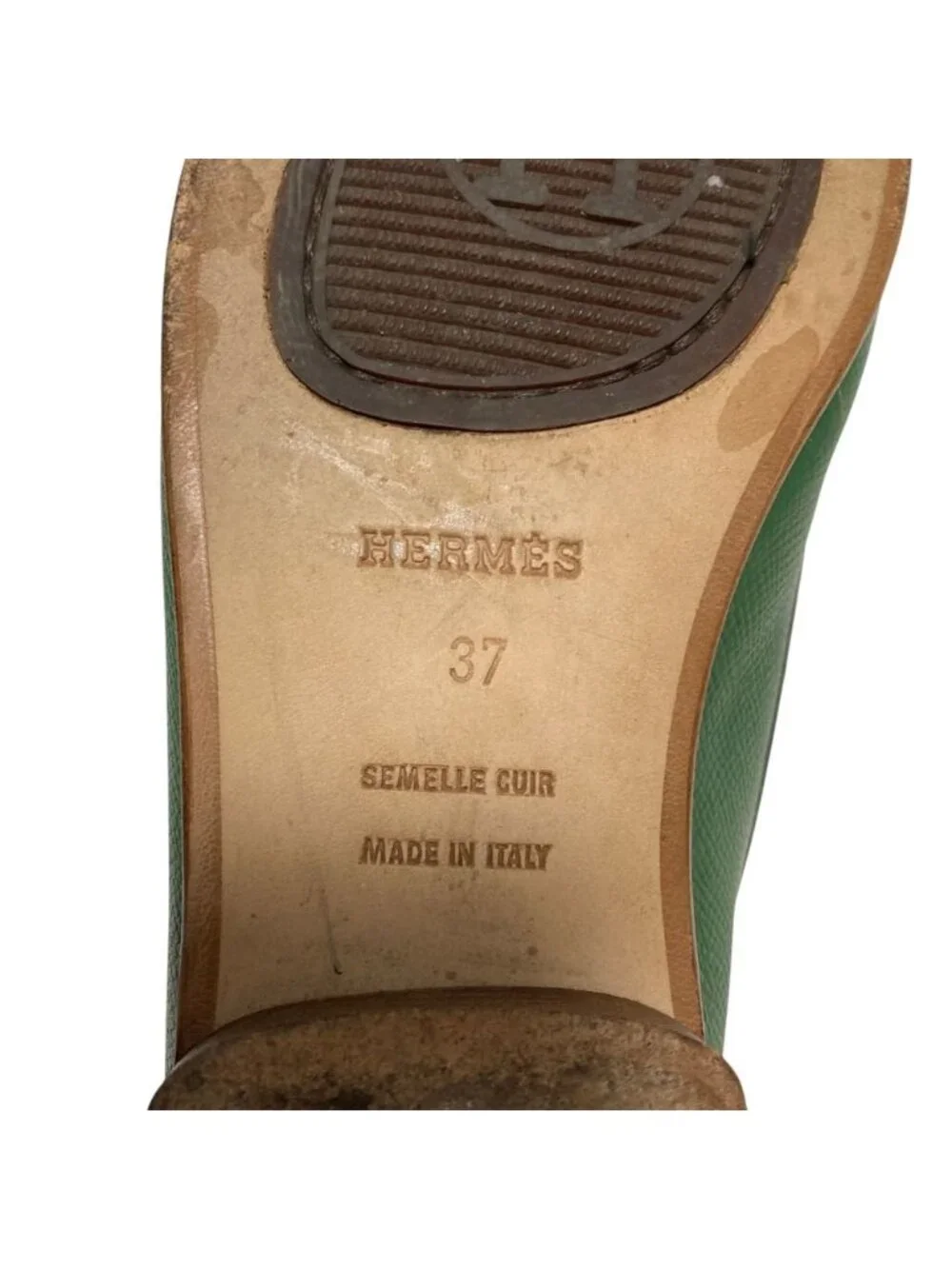 Hermes Logo Leather Loafers Shoes Green